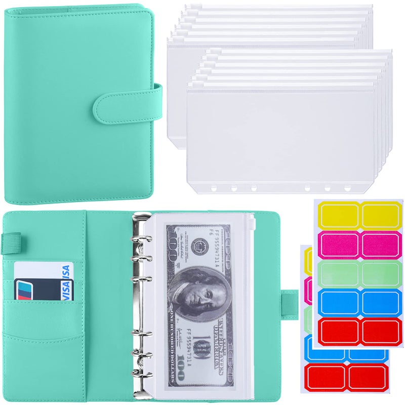 أنتنر Antner Budget Binder مع مظاريف بسحاب منظم أموال للمظاريف النقدية النقدية لوضع الميزانية ومخطط التوفير مع مغلفات نقدية وملصقات ملونة لتوفير المال باللون الأخضر الفاتح - Image 1